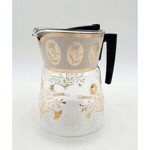 David Douglas Vintage Glass Wheat Floral Coffee Pot Carafe 8 Cup Flameproof